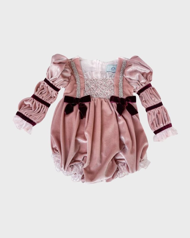 Girl's Juliette Velvet Romper, Size 3M-2